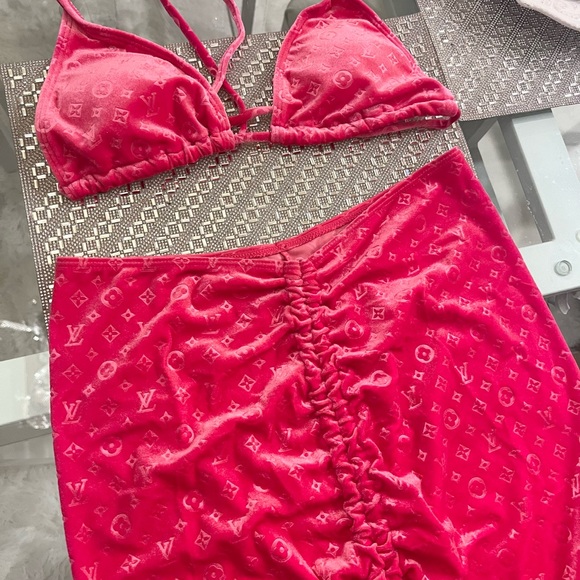 💗 LOUIS VUITTON Monogram LV Velvet Hot Pink Bikini & Skirt Swim Swimsuit NEW M - Picture 6 of 12